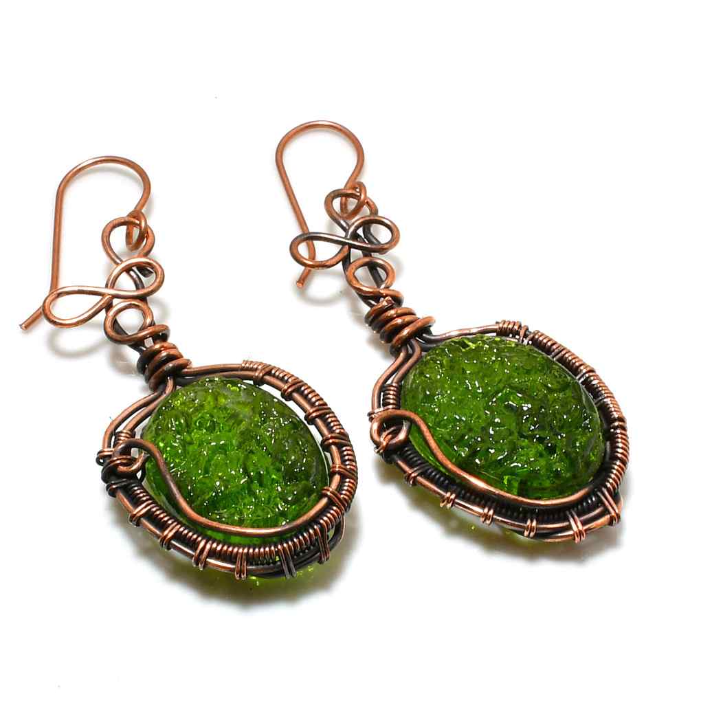 Lucida’s Charm – Moldavite Copper Earrings