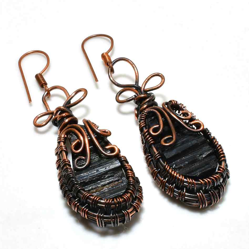 Serenity Shield – Black Tourmaline Copper Earrings