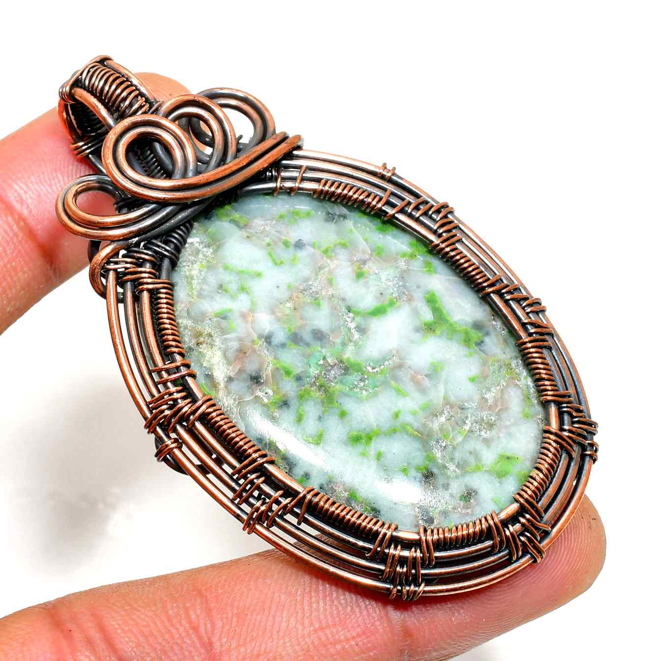 Forest Dream – Copper-Wrapped Green Stone Pendant