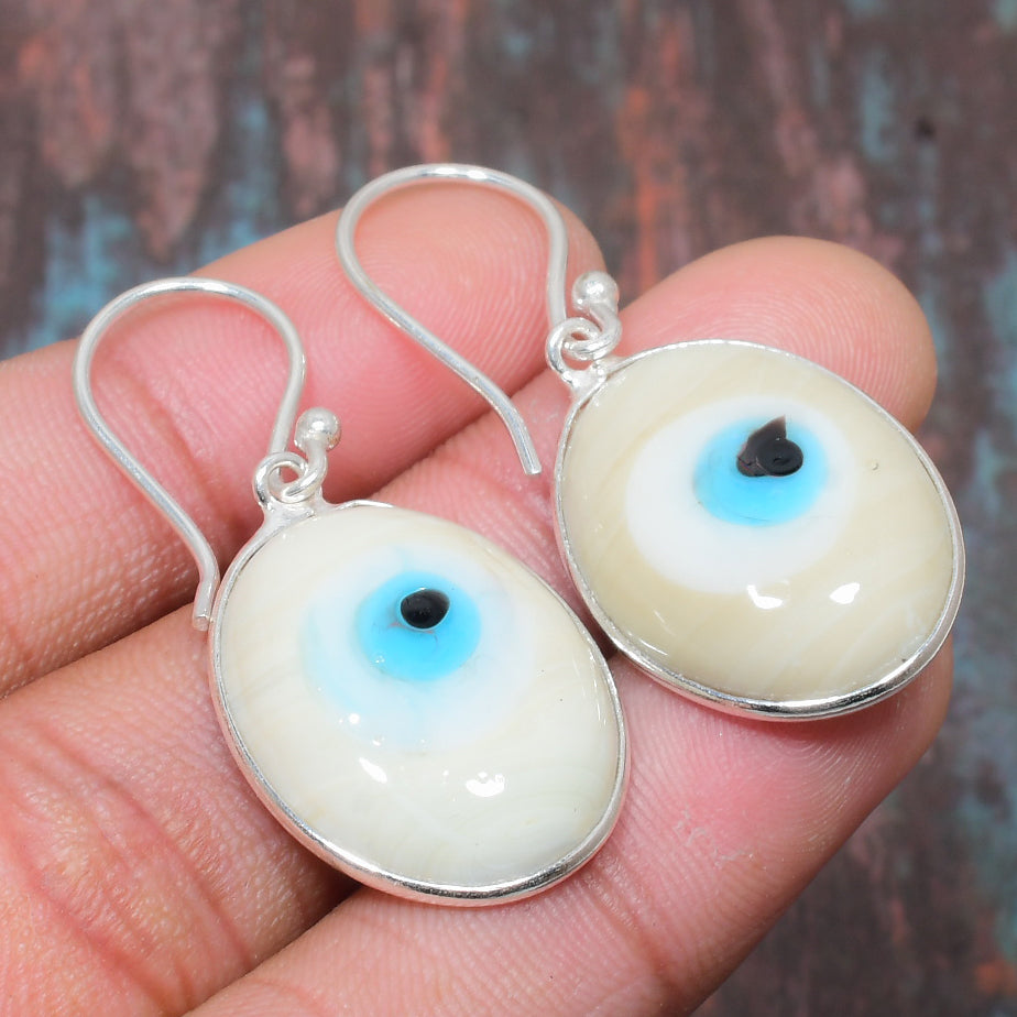 Protective Gaze – Azure & Ivory Glass Eye Earrings