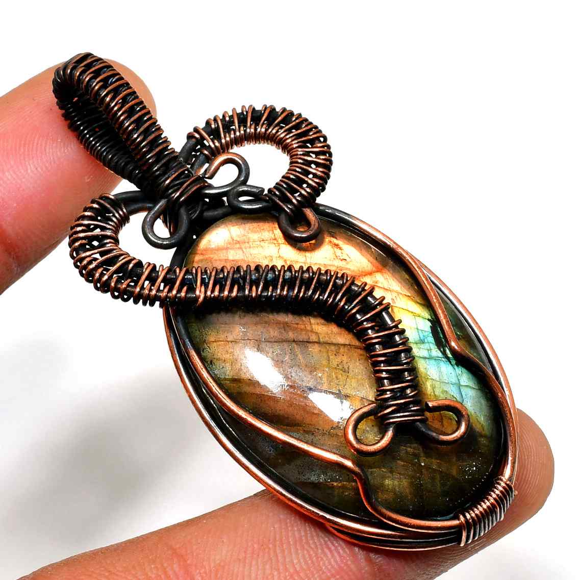 Aether’s Embrace – Labradorite Copper Pendant