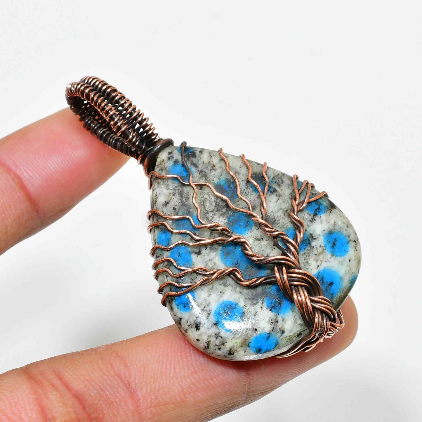 Luna’s Muse – Copper-Wrapped Blue-Gray Stone Pendant
