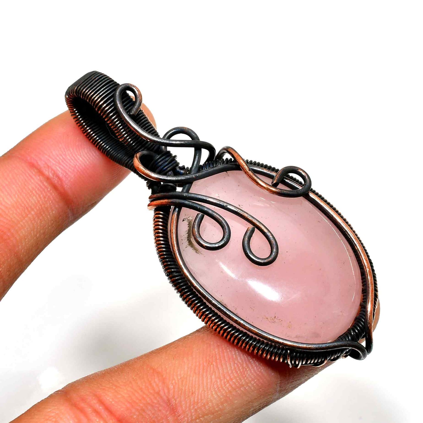 Amara’s Embrace – Rose Quartz Copper Pendant