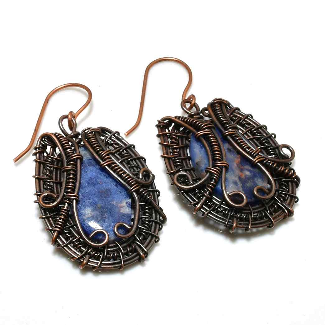 Azure Tranquility – Copper-Wrapped Blue Gemstone Earrings