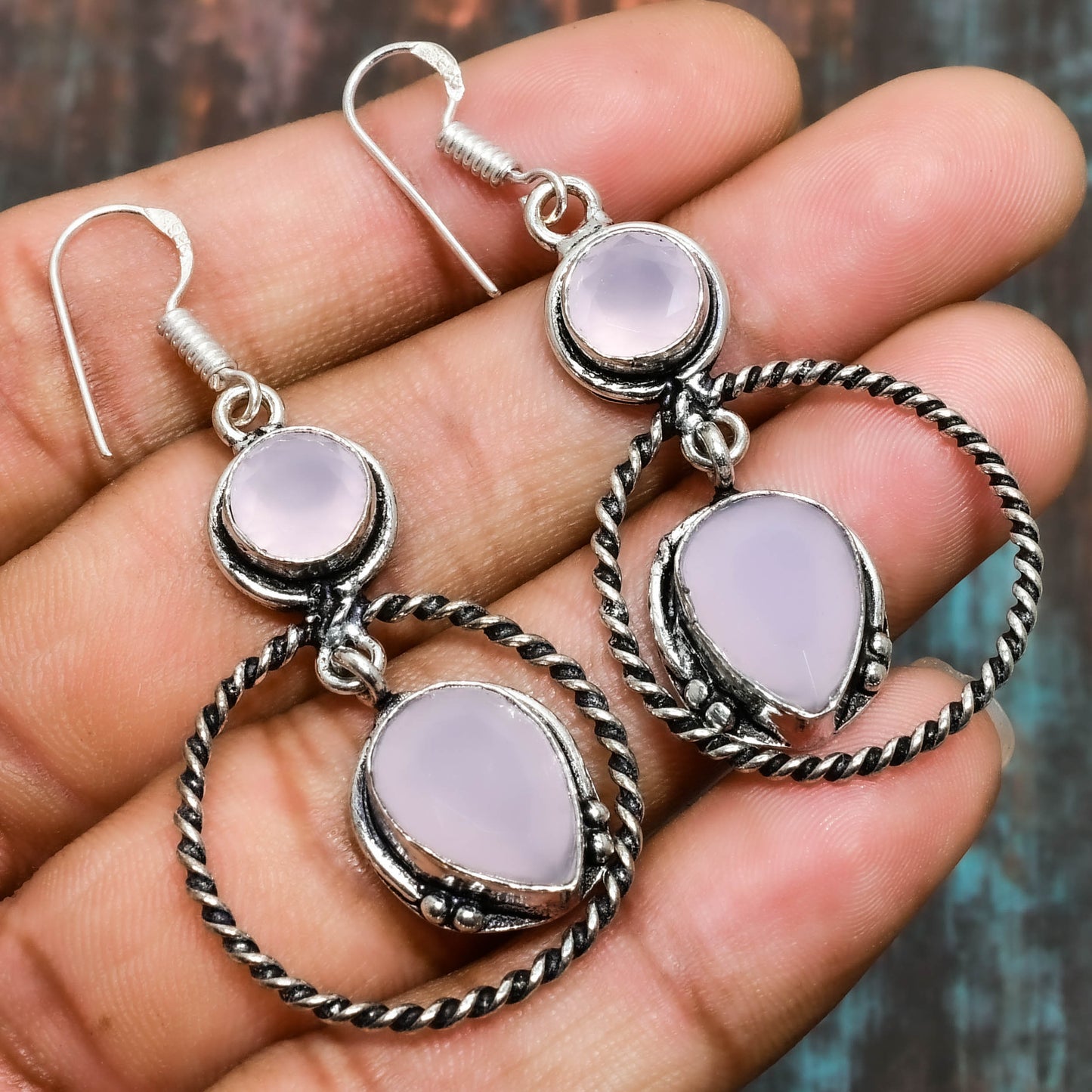 Harmony’s Heart – Rose Quartz Silver Earrings