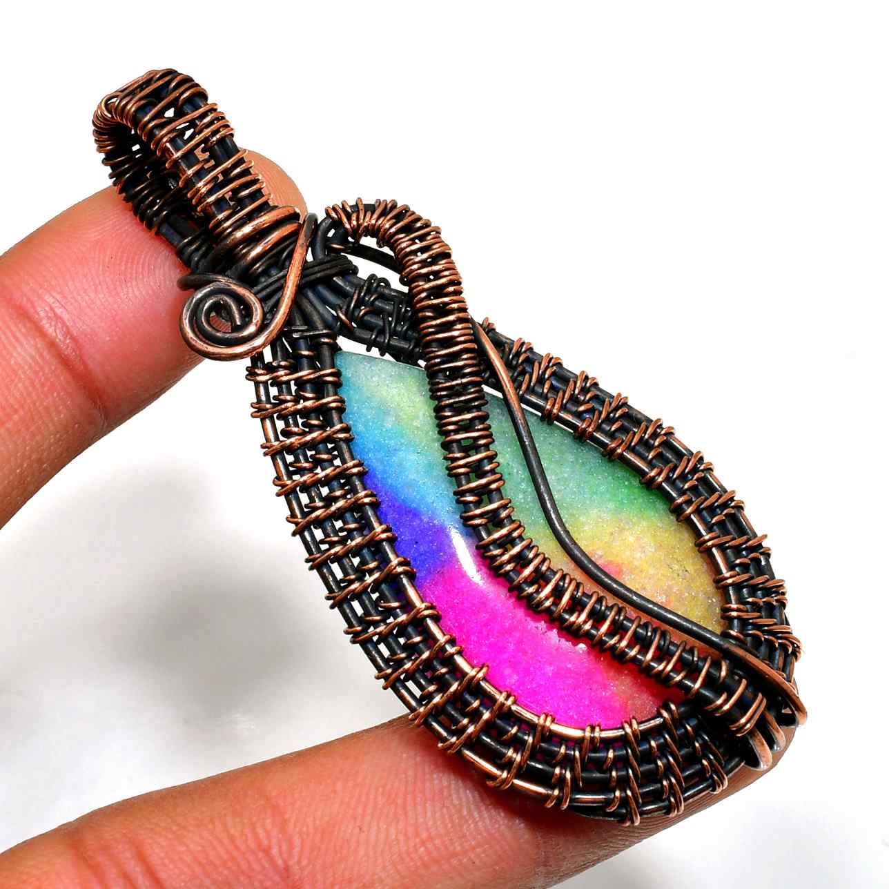 Rainbow Bliss – Aura Quartz Copper Pendant