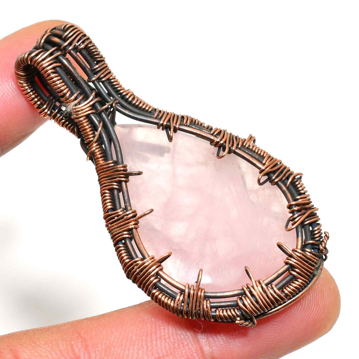 Lucia’s Embrace – Rose Quartz Copper Pendant