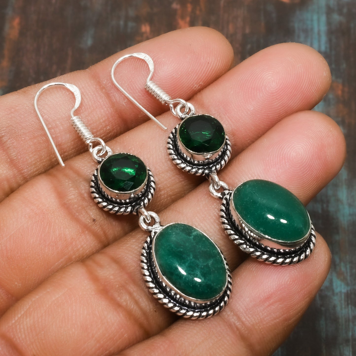 Emerald Harmony – Handcrafted Sterling Silver Earrings
