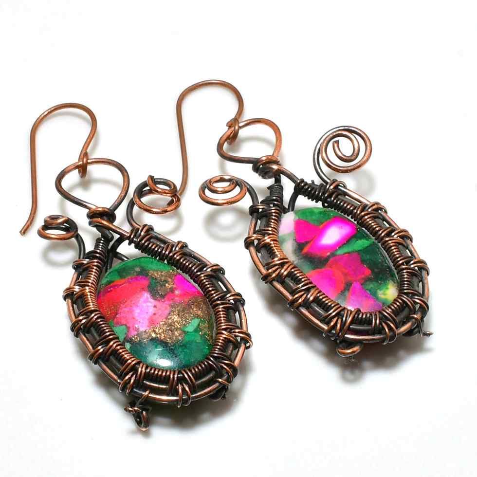 Aurora’s Embrace – Rainbow Stone Copper Earrings