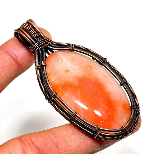 Sunfire Embrace – Oxidized Copper Sunstone Pendant