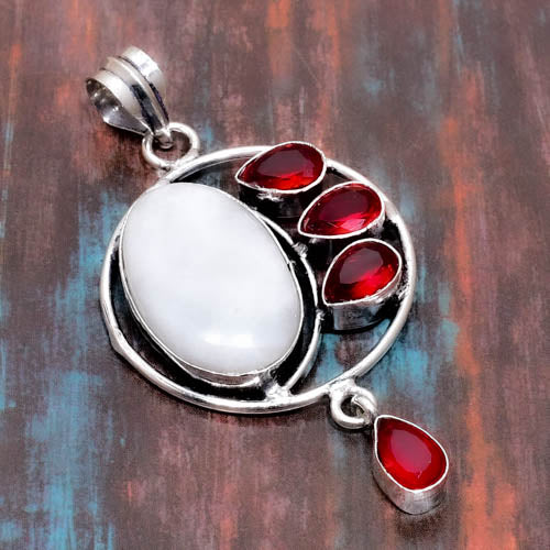 Lunar Embrace – Moonstone & Garnet Pendant