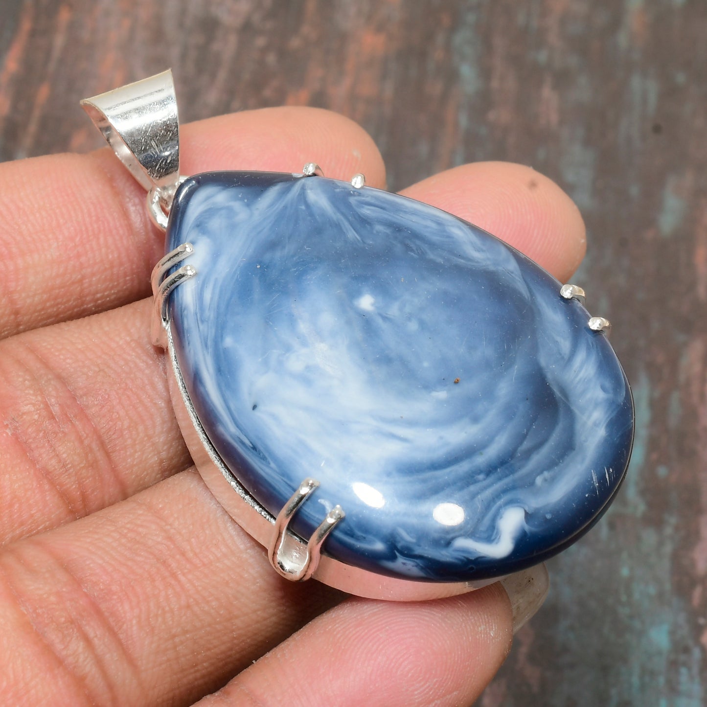 Ocean’s Embrace – Blue Agate & Sterling Silver Pendant