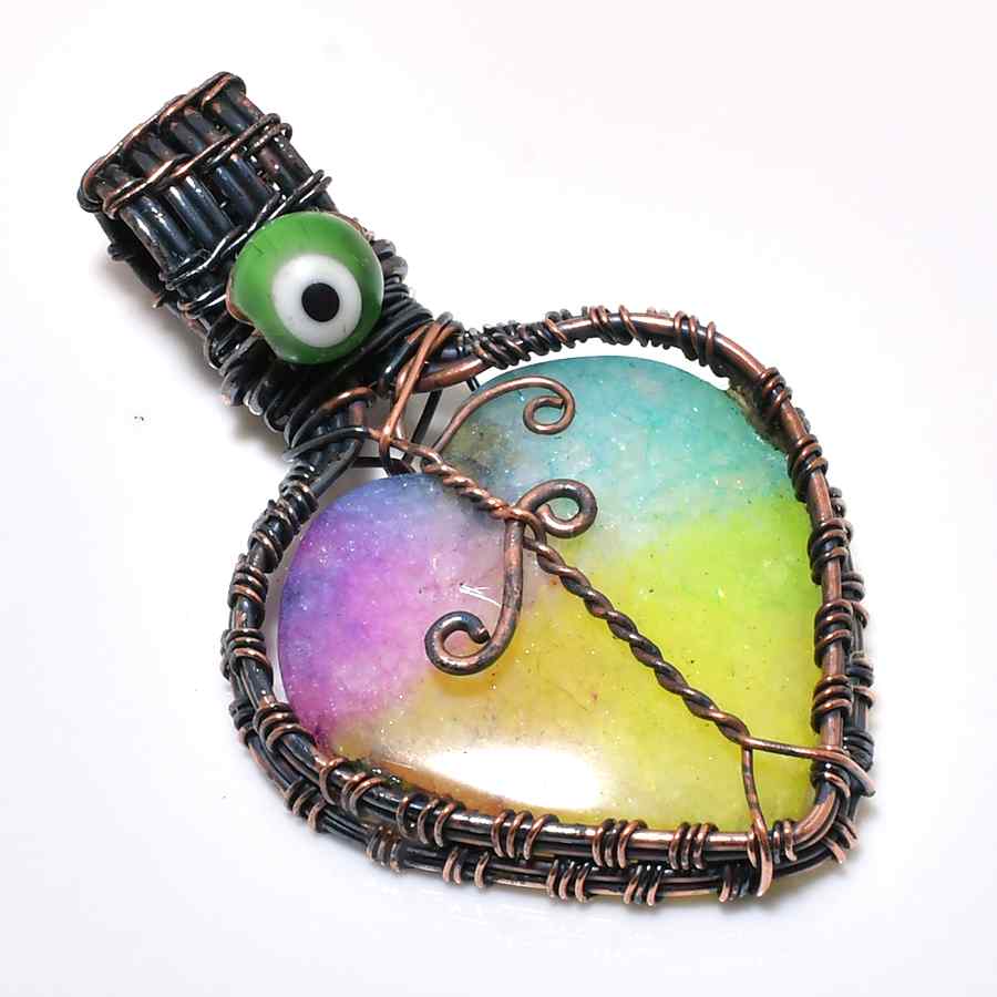 Heartstone Harmony – Oxidized Copper Gem Pendant