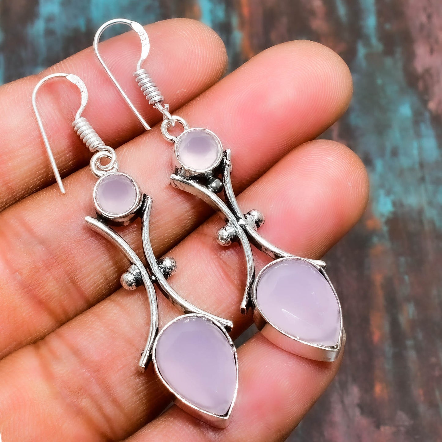 Luna’s Embrace – Rose Quartz Sterling Silver Earrings