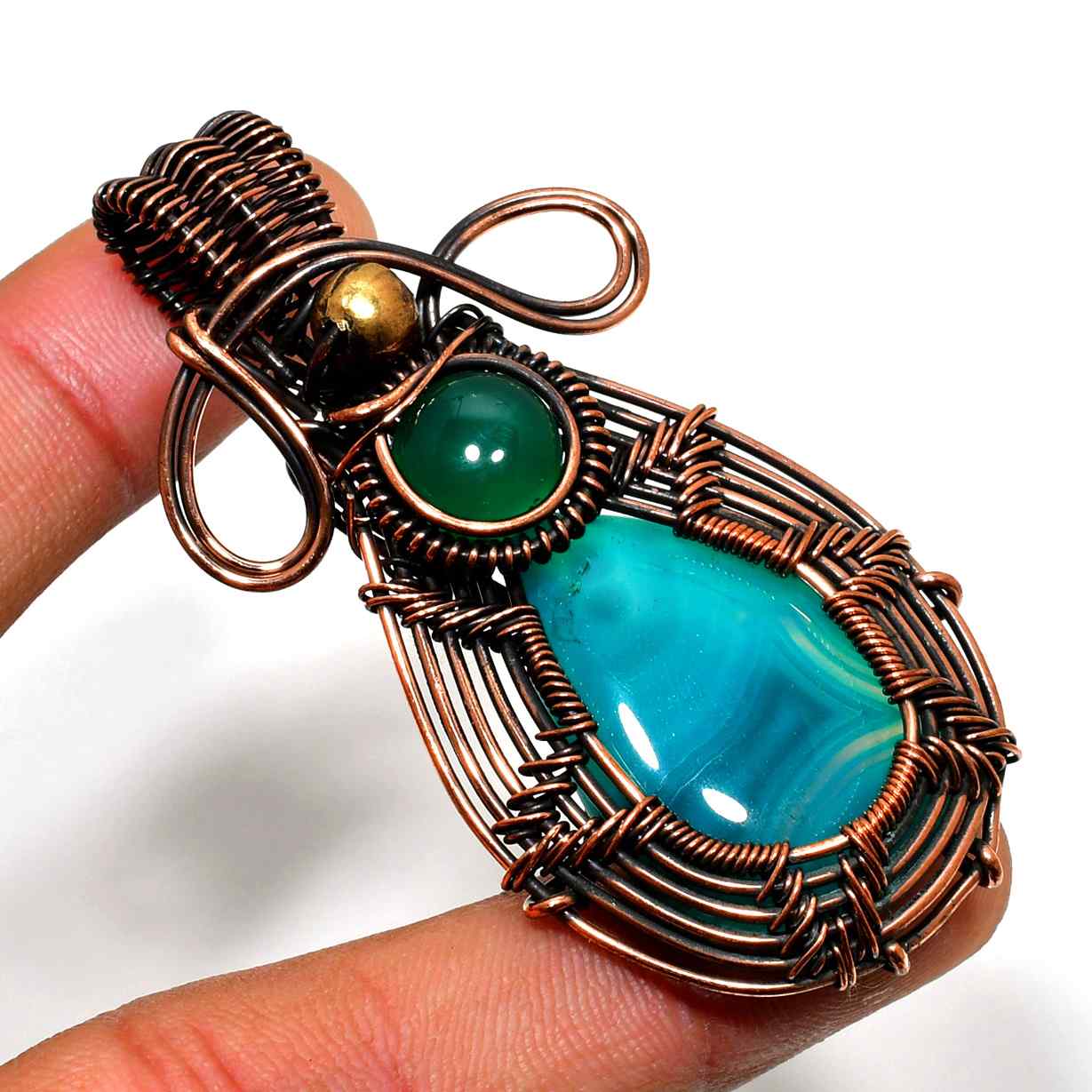 Azure Harmony – Blue Agate Copper Pendant