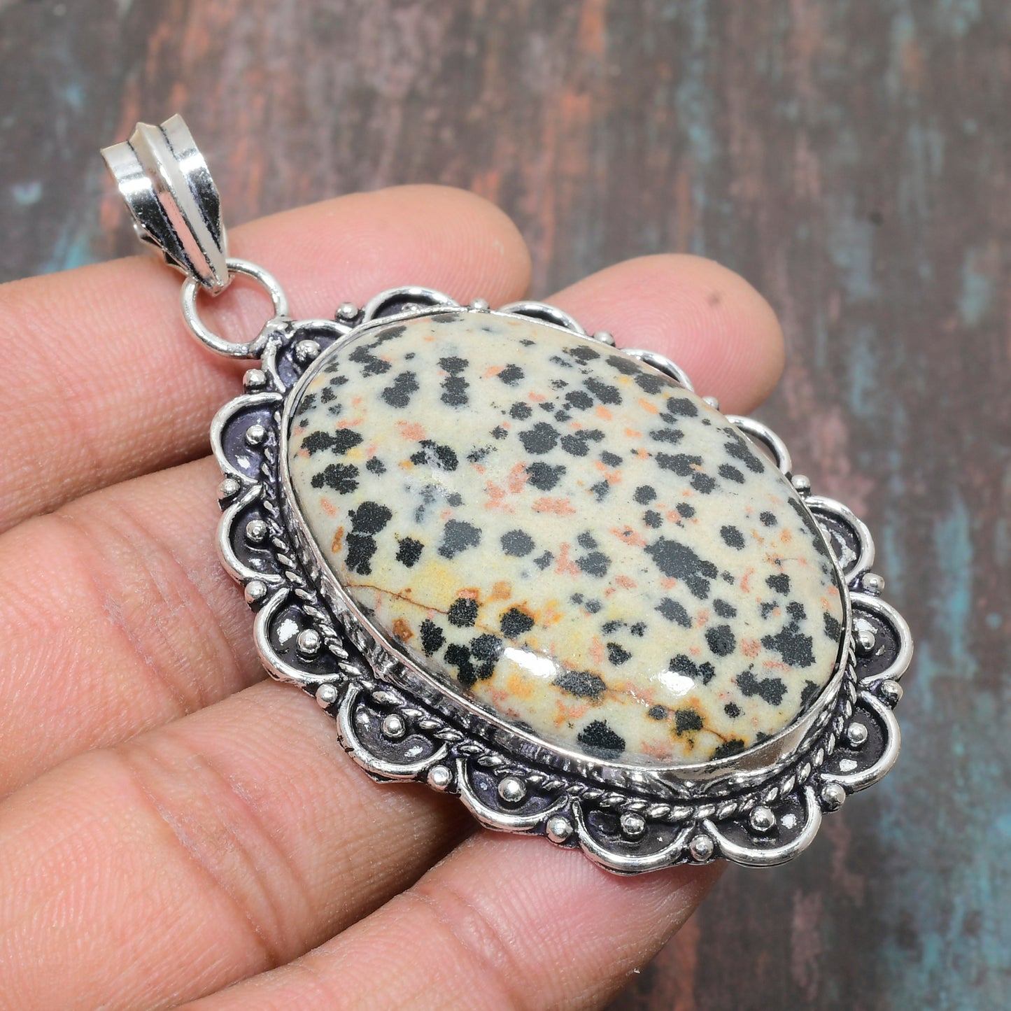 Dalmatian Delight – Sterling Jasper Pendant