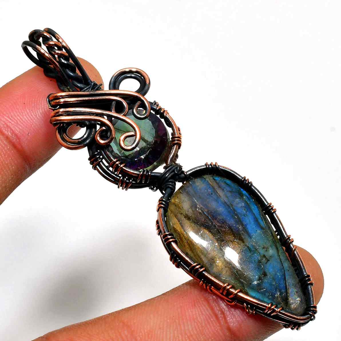 Luna’s Harmony – Labradorite & Fluorite Copper Pendant