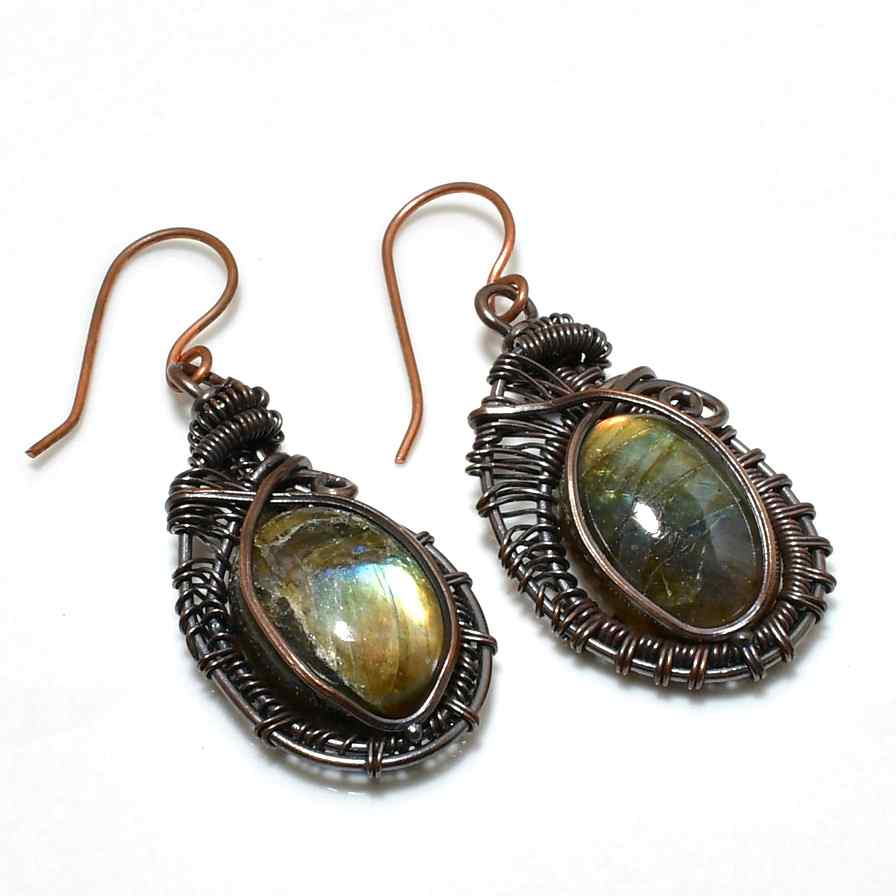 Aurora’s Shimmer – Labradorite Copper Earrings
