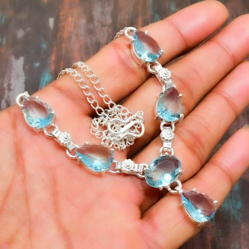 Azure Elegance – Blue Topaz Sterling Silver Necklace