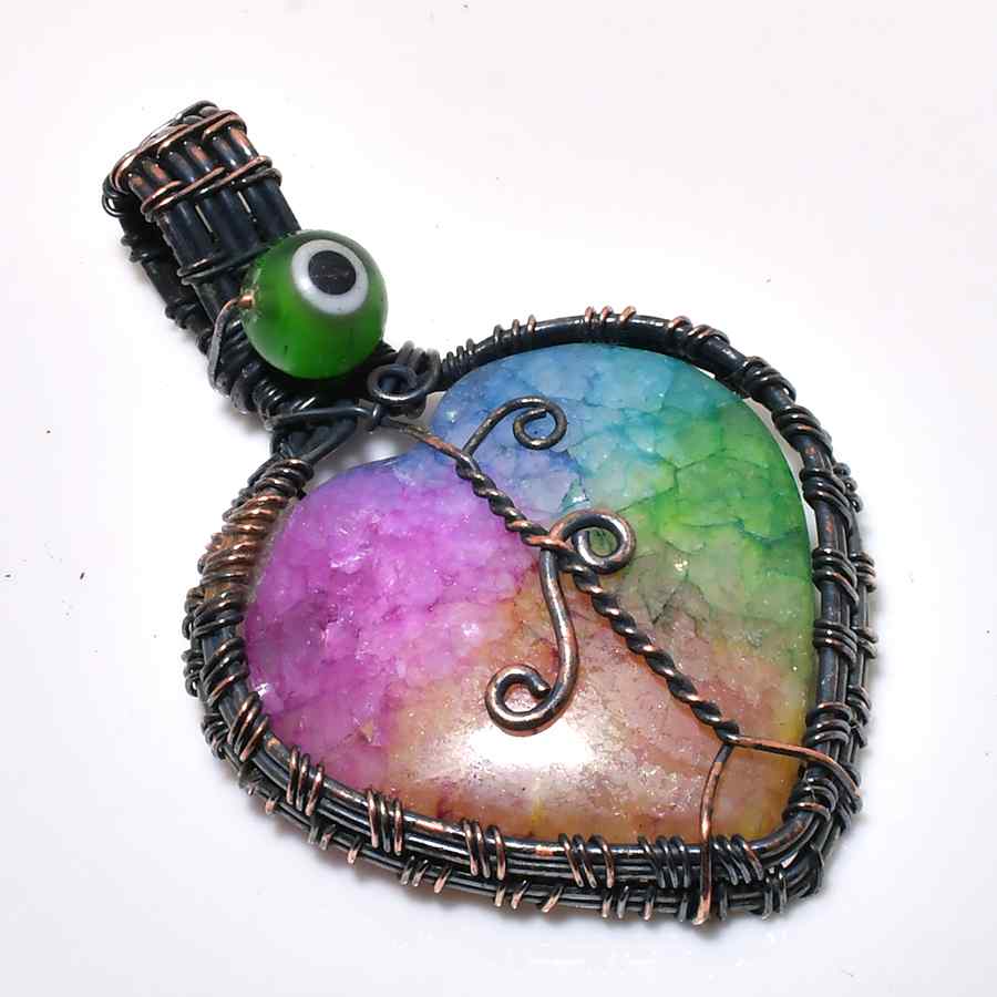 Aurora’s Heart – Copper-Wrapped Quartz Pendant