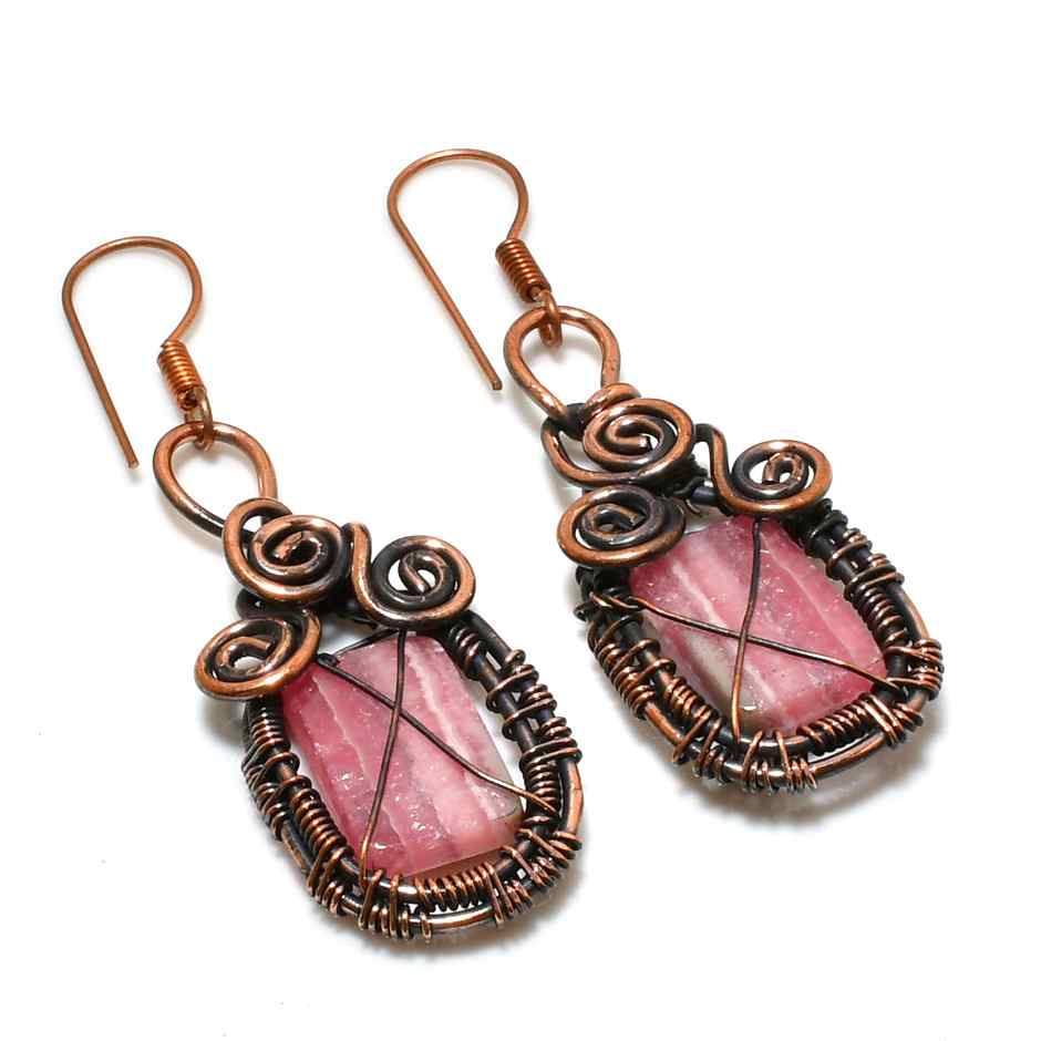 Rapture’s Embrace – Rose Quartz Copper Earrings