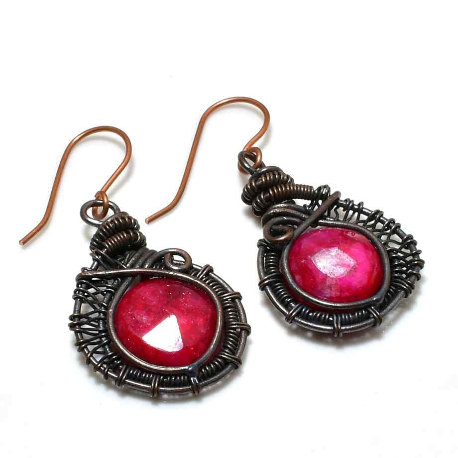 Ruby Radiance – Handwrapped Ruby & Oxidized Copper Earrings
