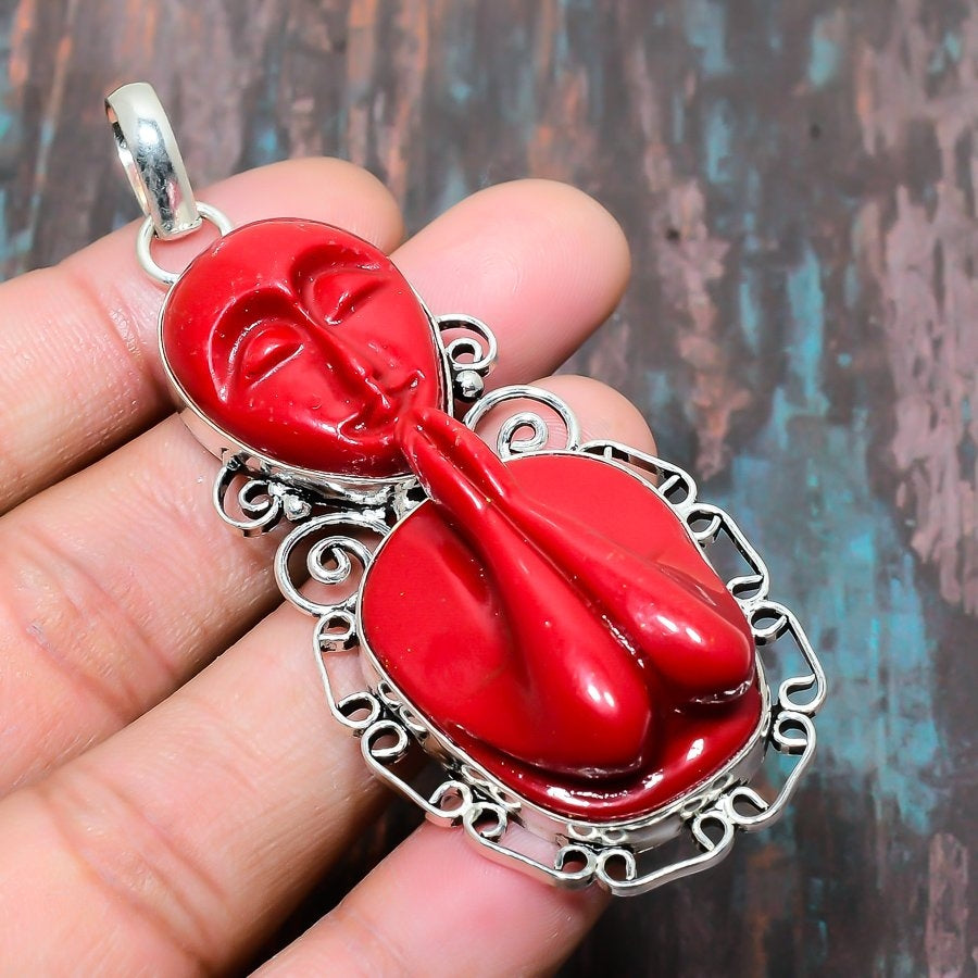 Scarlet Guardian – Silver Filigree Coral Pendant