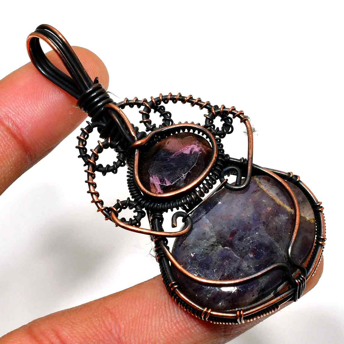 Ezra’s Veil – Handcrafted Amethyst & Oxidized Copper Pendant