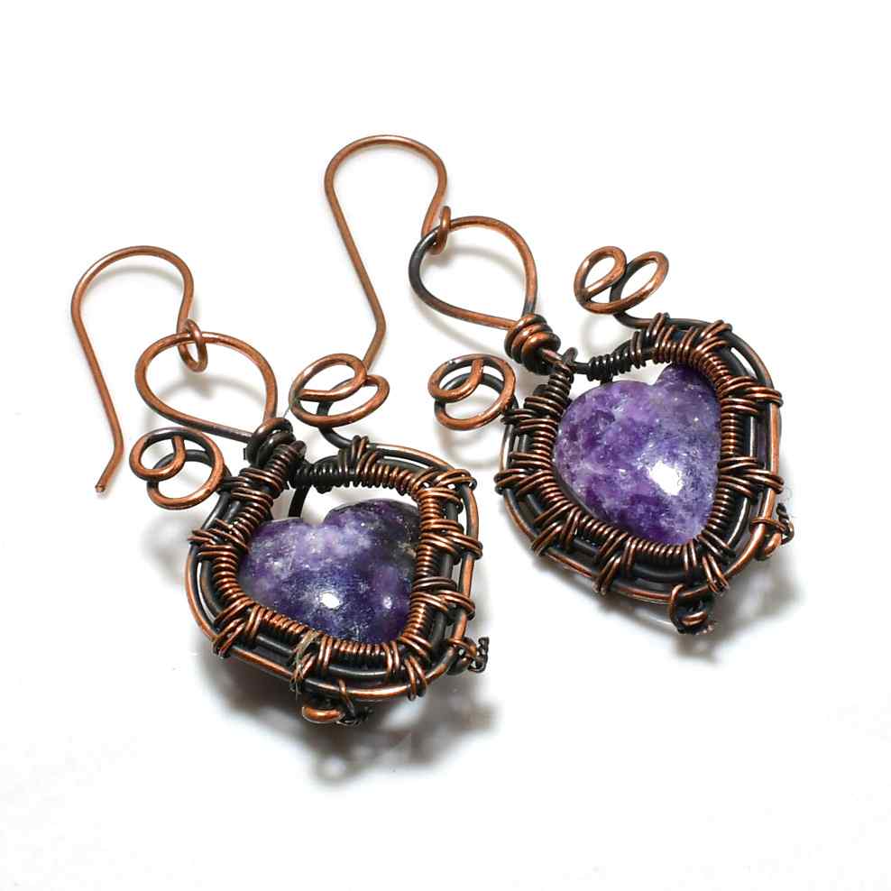 Ezra’s Veil – Amethyst Heart Copper Earrings