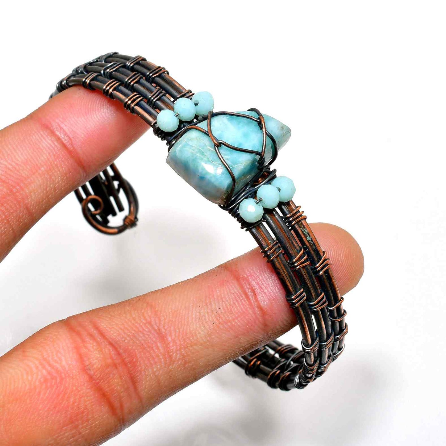 Ocean’s Embrace – Larimar Copper Bracelet
