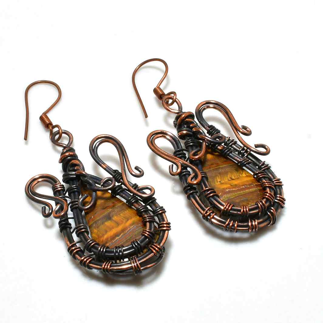 Courage’s Embrace – Tiger’s Eye Copper Earrings