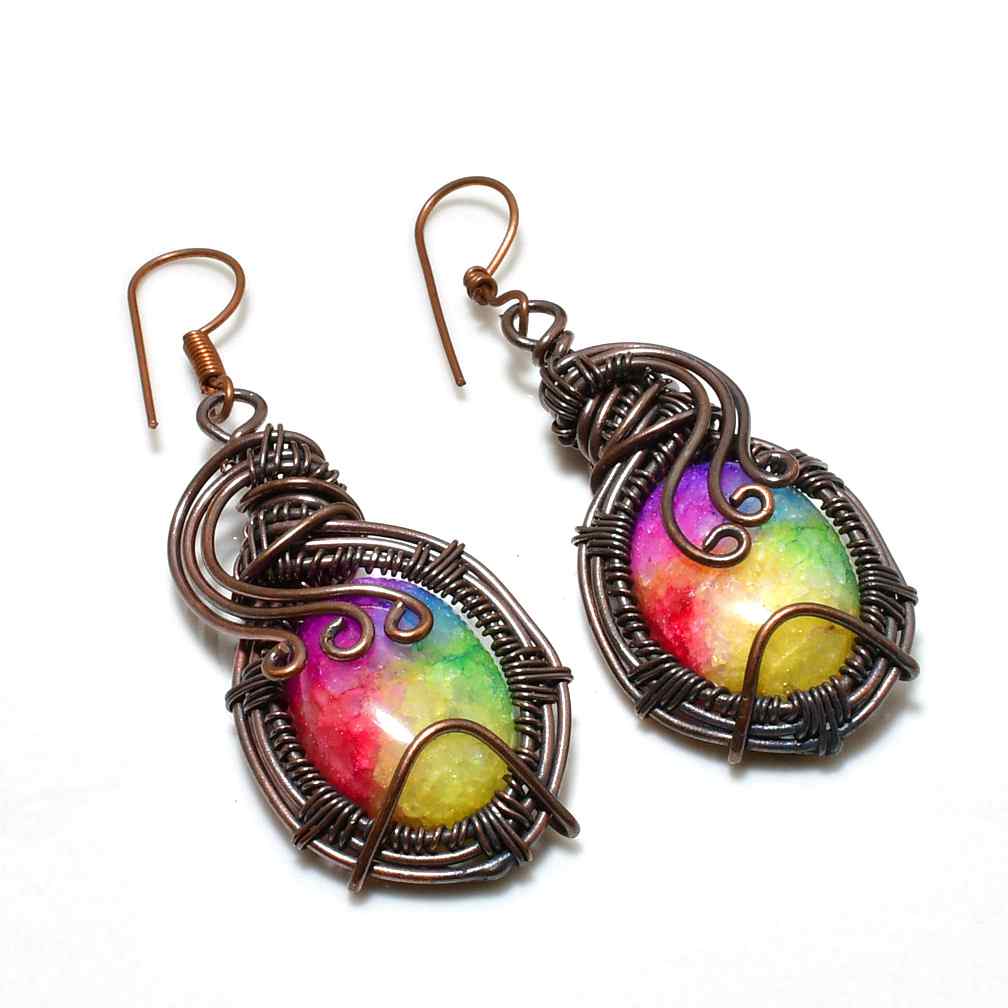Aurora’s Radiance – Rainbow Quartz Copper Earrings