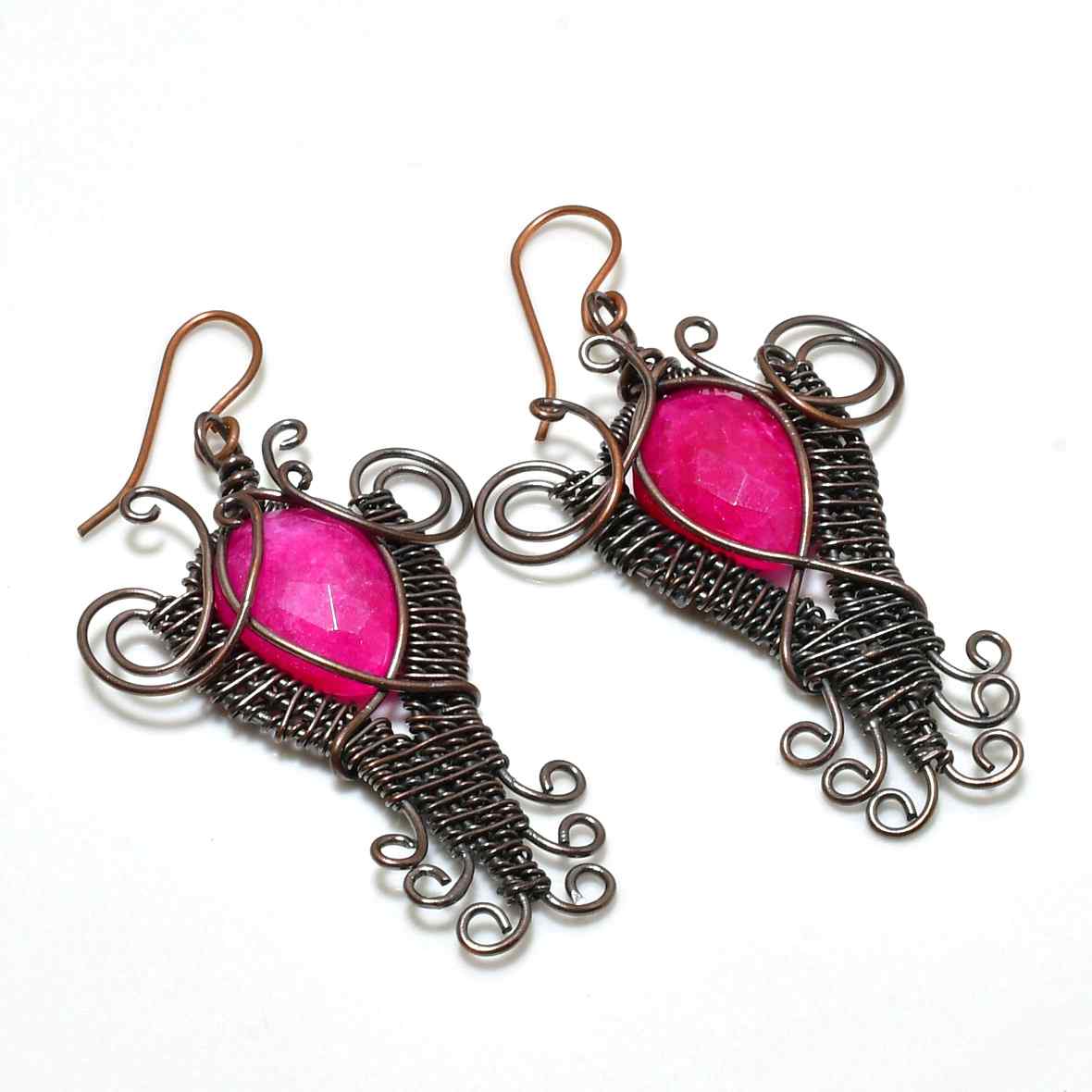 Amora’s Embrace – Pink Gemstone Copper Earrings