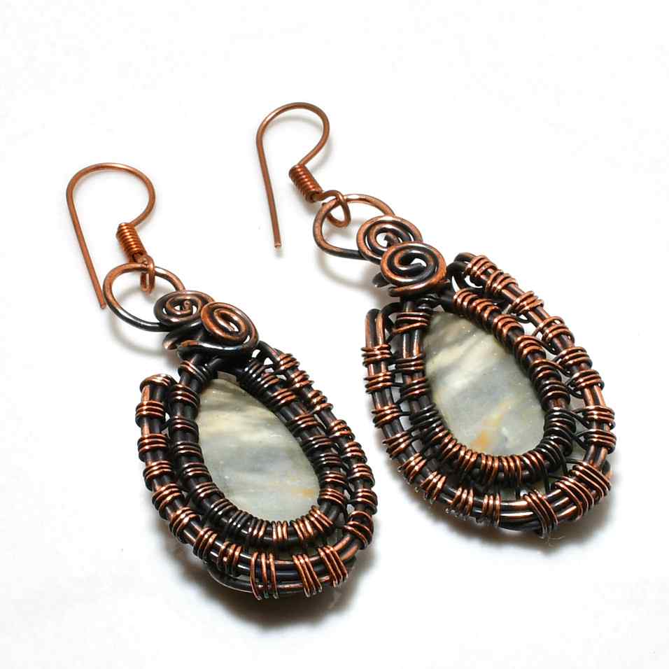 Serenity’s Embrace – Copper-Wrapped Natural Stone Earrings