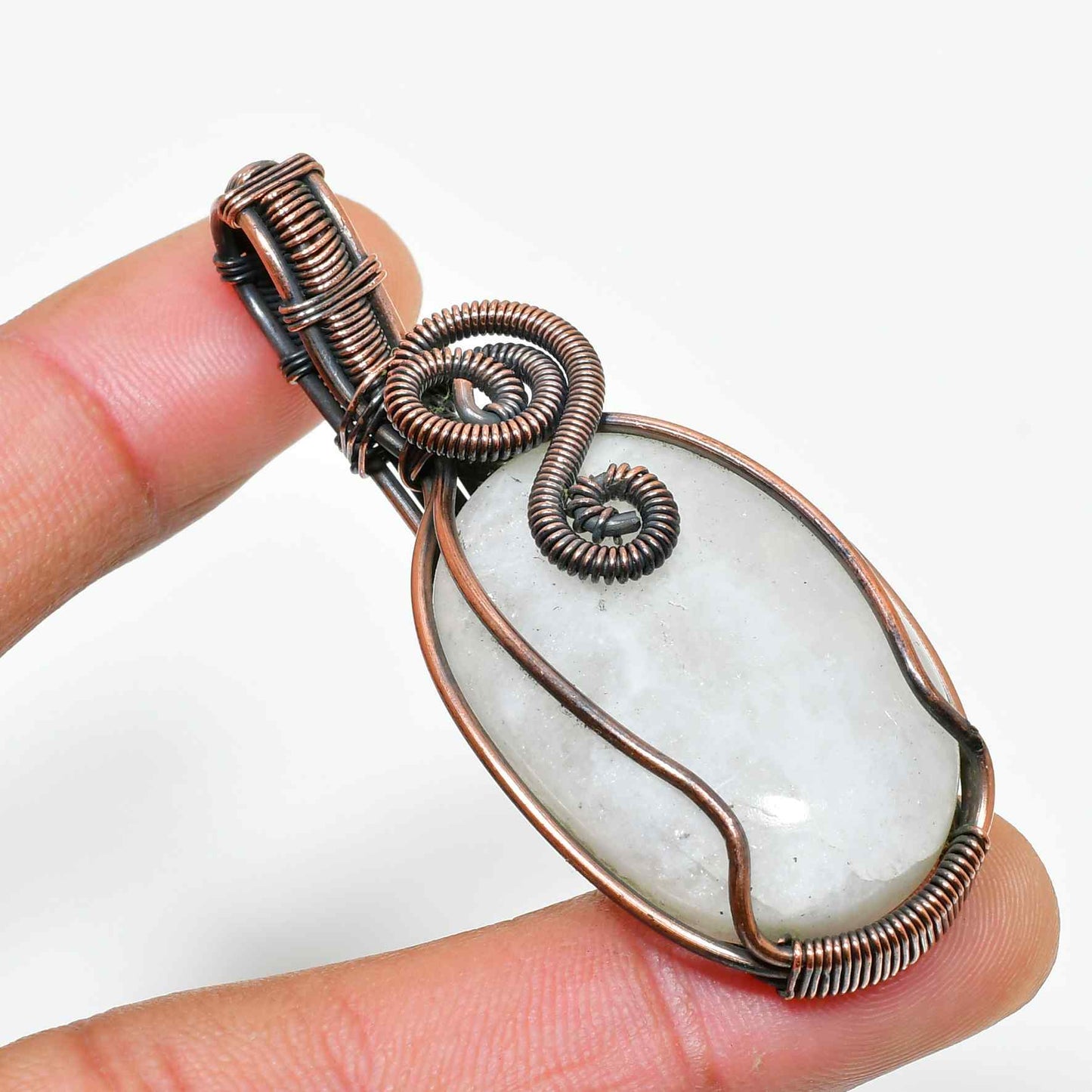 Selene’s Veil – Silver Quartz Copper Pendant