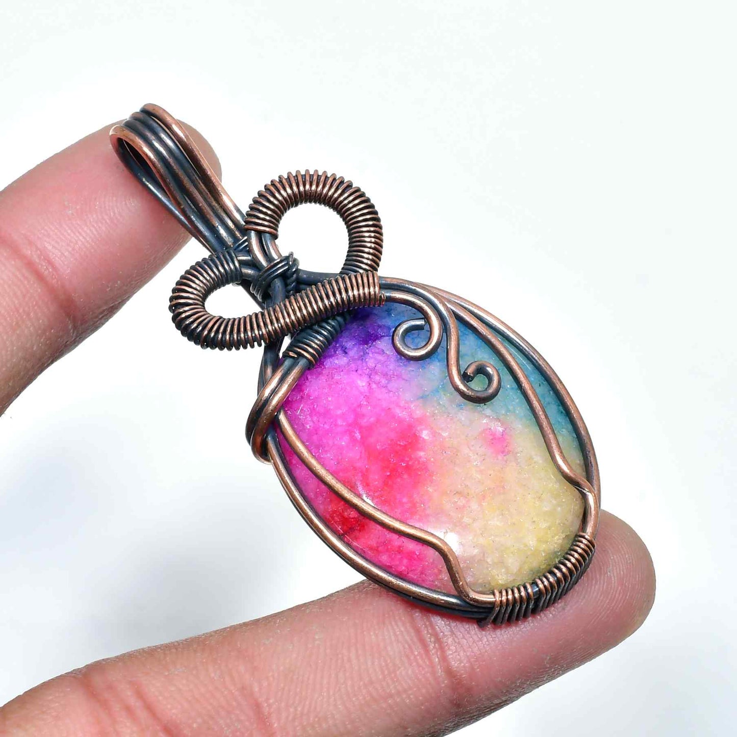 Prismatic Joy – Rainbow Druzy Copper Pendant