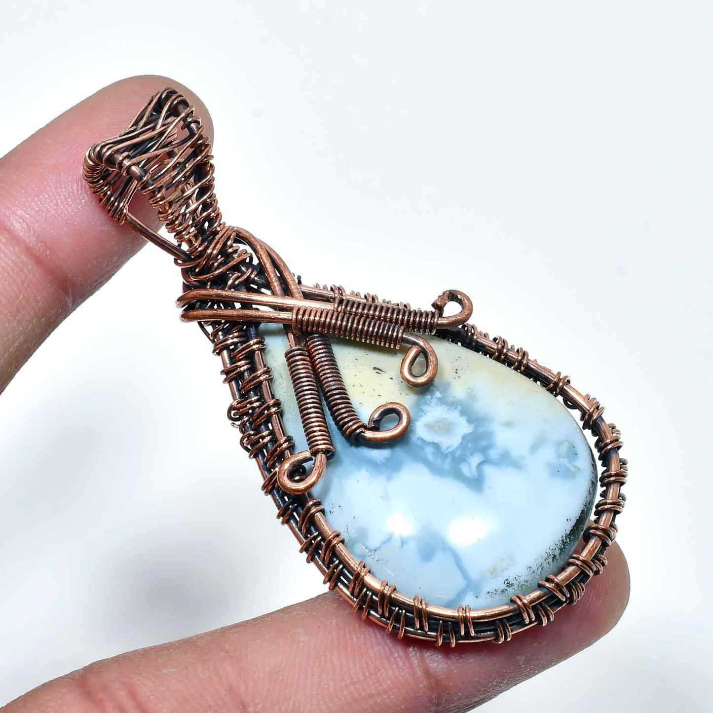 Serene Cascade – Blue Lace Agate & Copper Pendant
