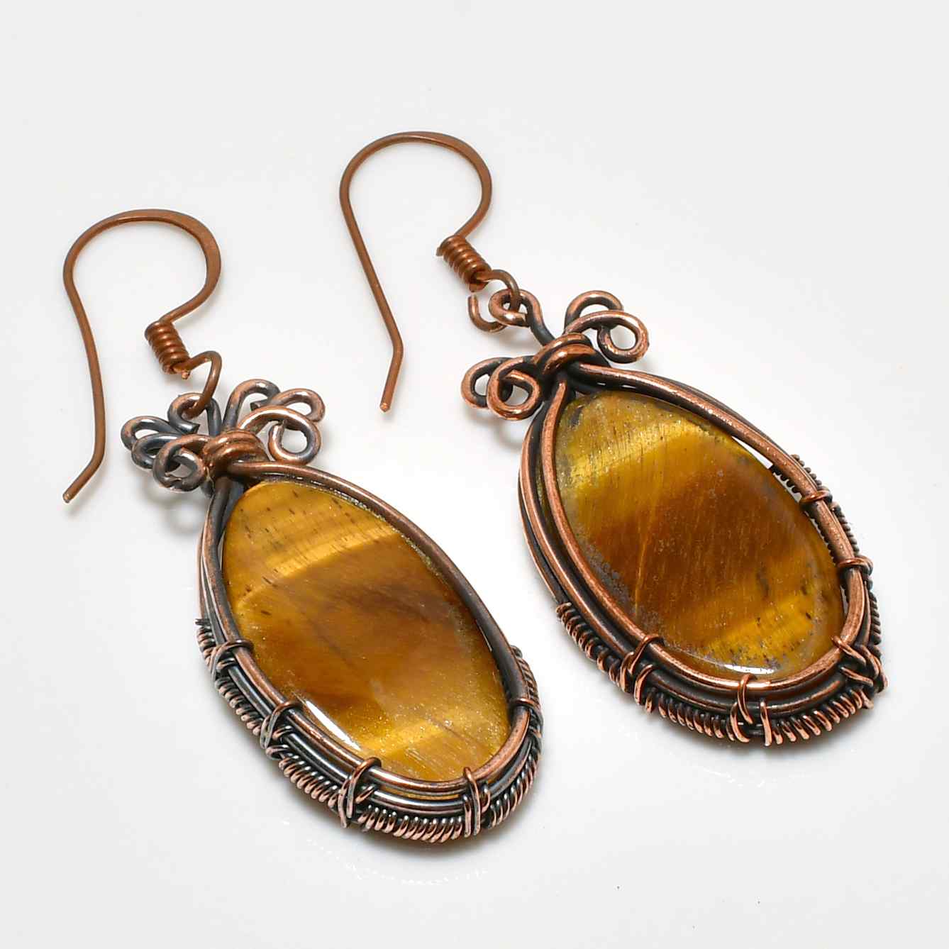 Rowan’s Strength – Tiger Eye Copper Earrings