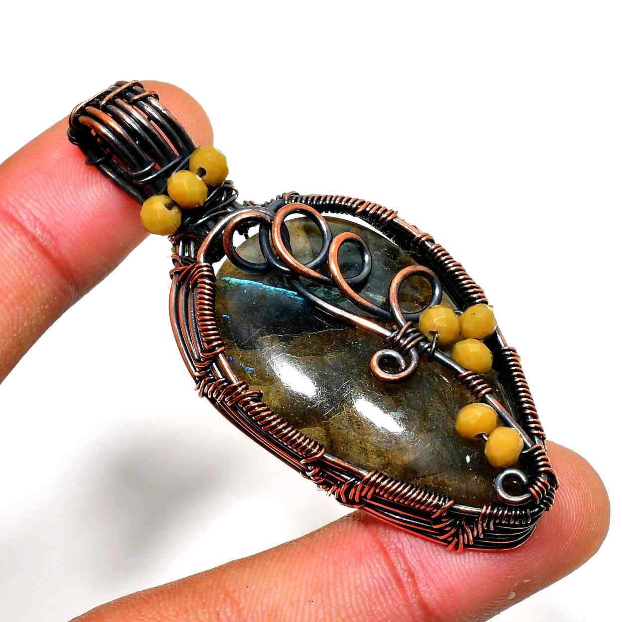 Aurora’s Veil – Labradorite Copper Pendant
