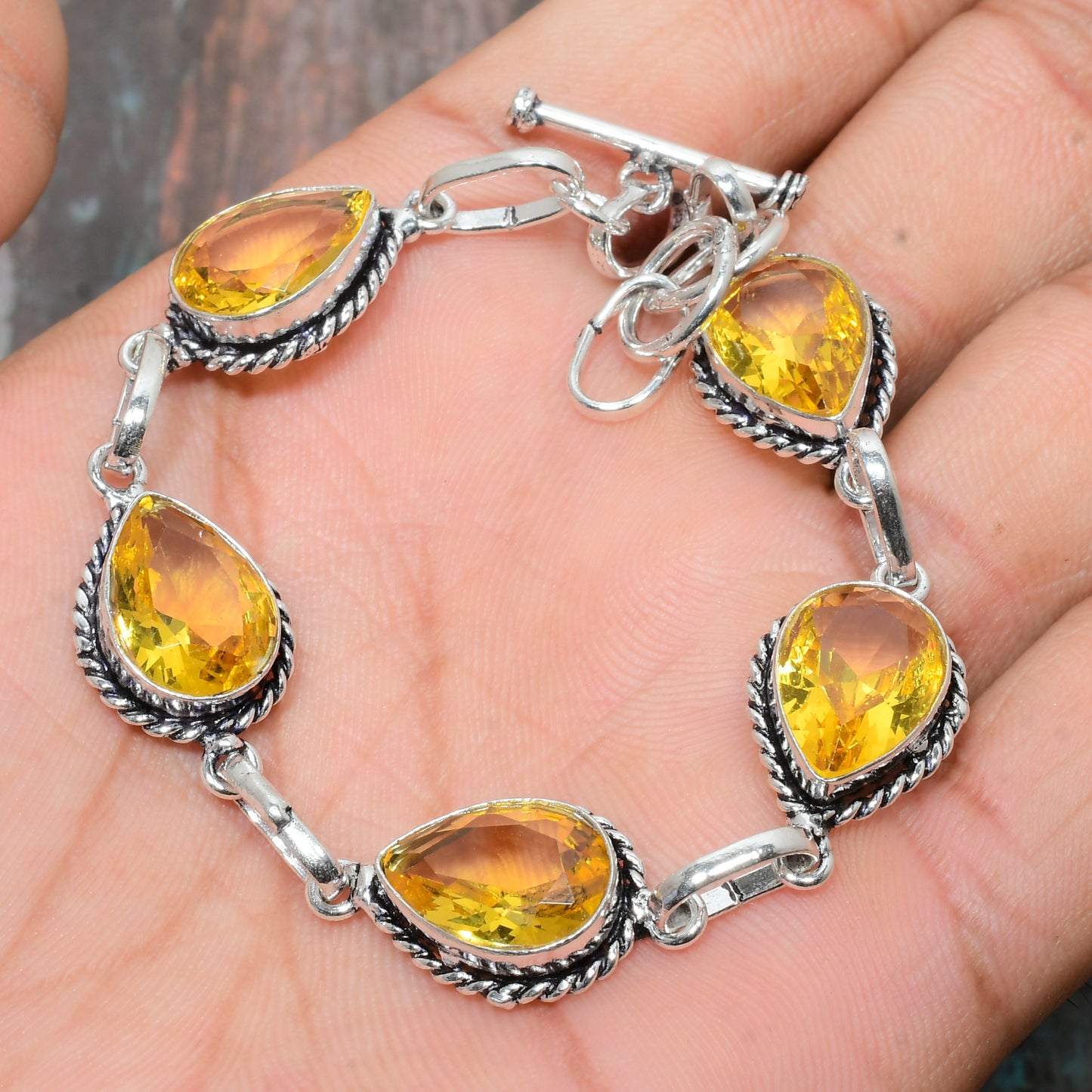Sunlit Harmony – Sterling Silver Citrine Bracelet