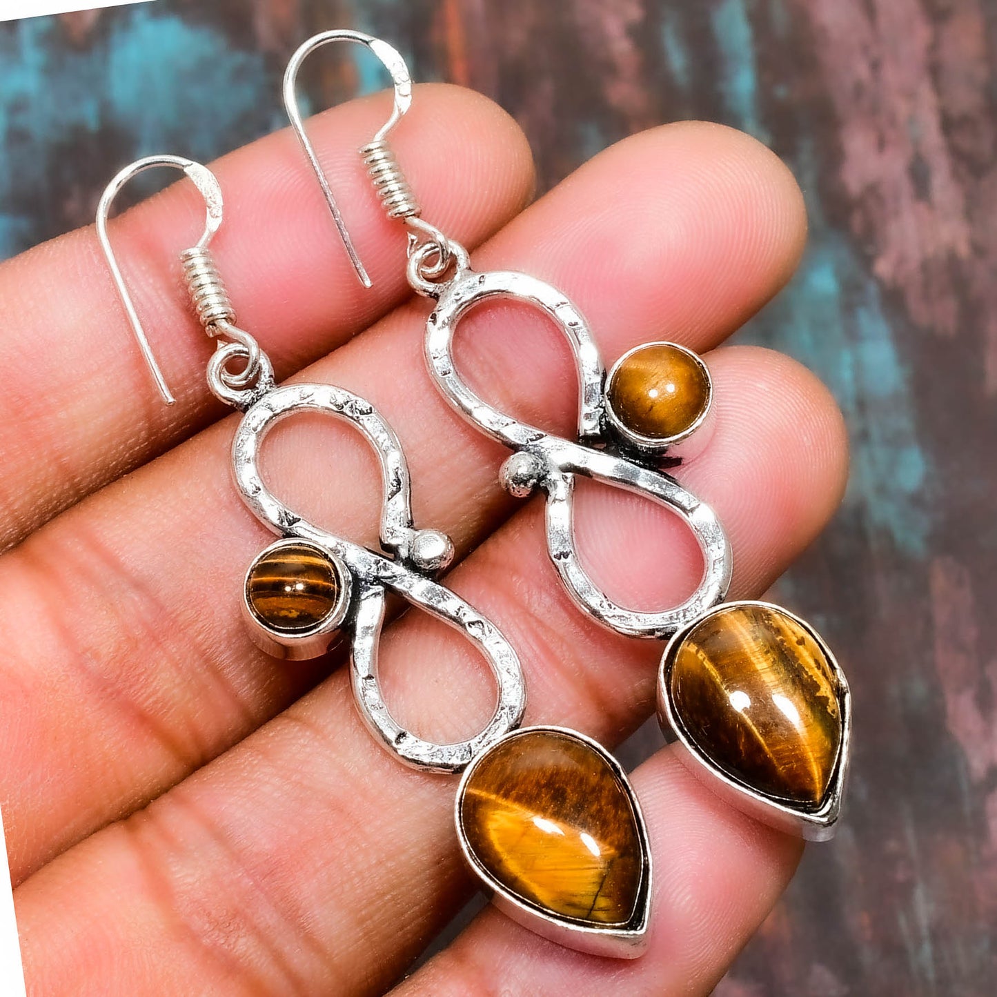 Infinity Embrace – Tiger’s Eye Silver Earrings