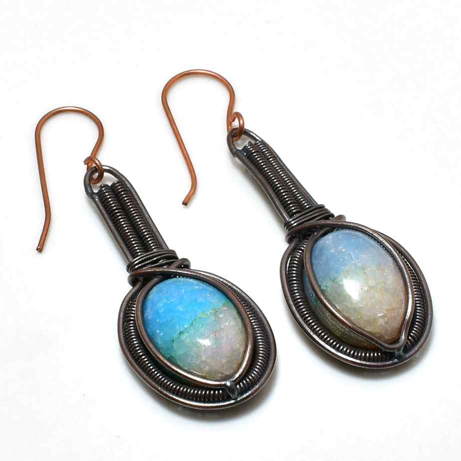 Luna’s Glow – Oxidized Copper Opal Earrings