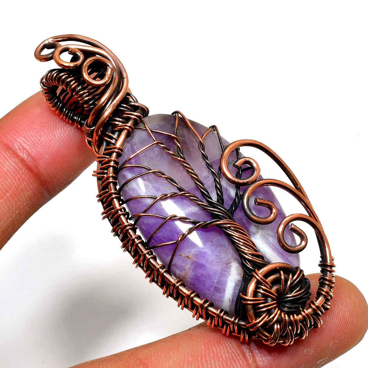 Ezra’s Veil – Amethyst & Copper Wire Pendant