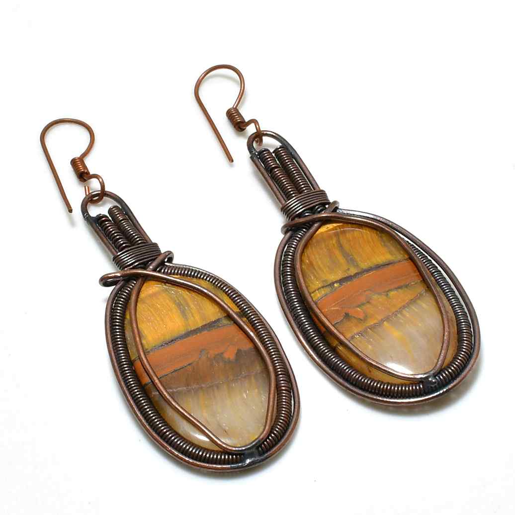 Terra’s Shield – Tiger’s Eye Copper Earrings