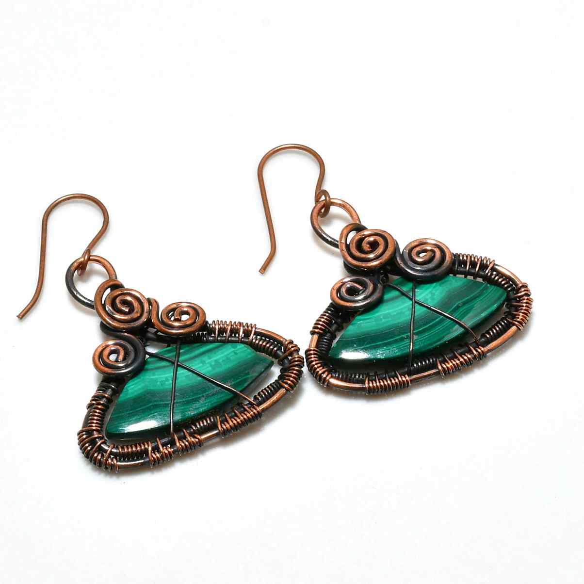 Gaia’s Embrace – Copper-Wrapped Malachite Earrings