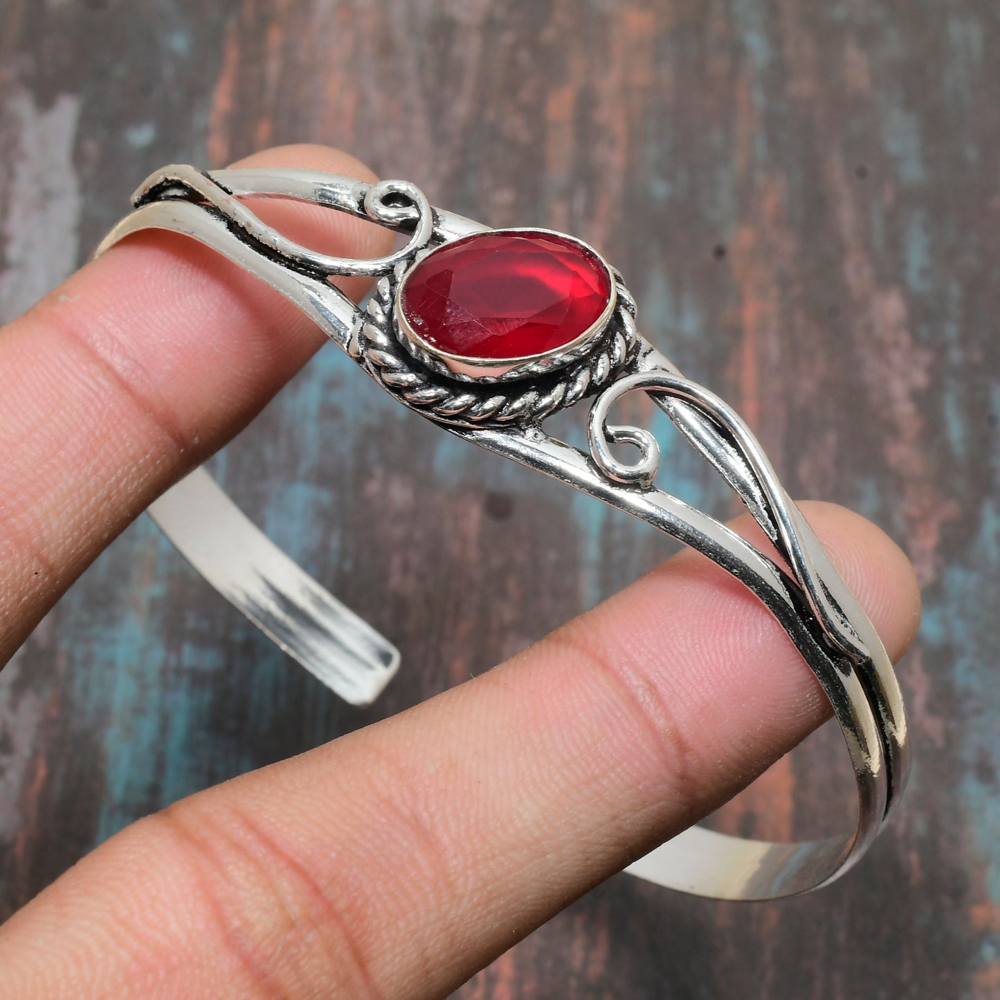 Scarlet Embrace – Sterling Silver Ruby Cuff