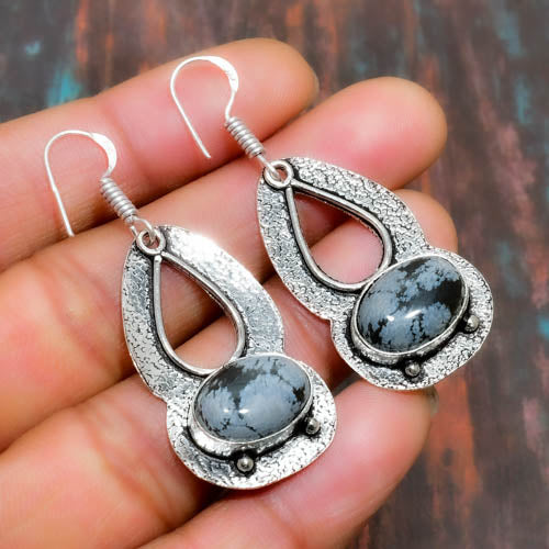 Eclipse Harmony – Silver Black & White Stone Earrings