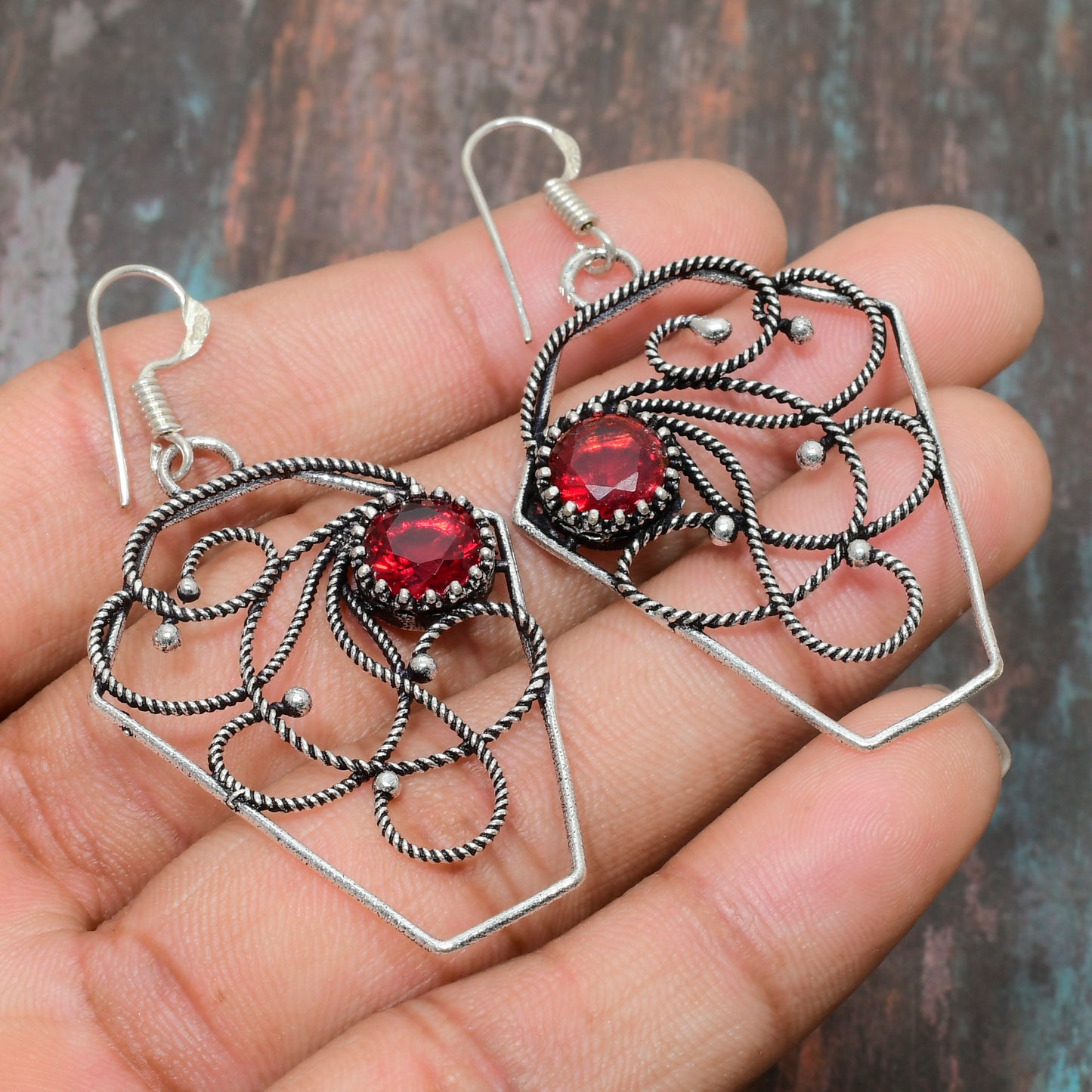 Passion’s Pulse – Silver-Wrapped Red Gemstone Earrings