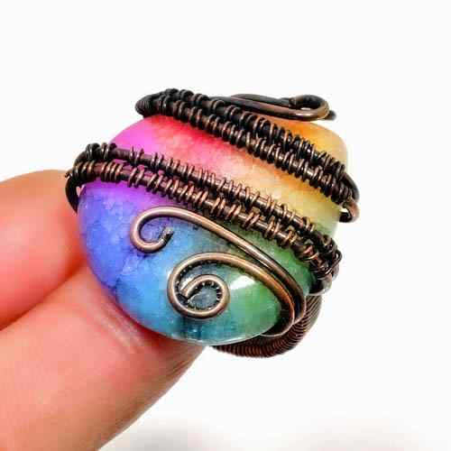 Aurora’s Embrace – Rainbow Aura Quartz Copper Ring
