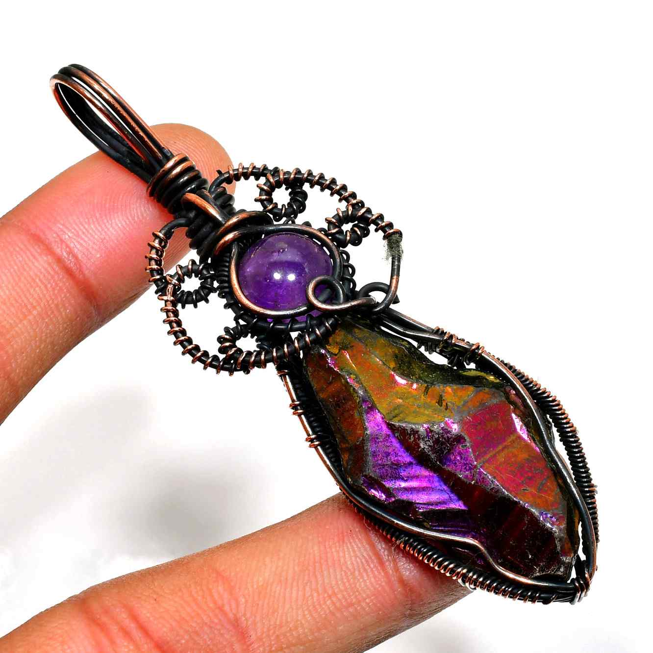 Ezra’s Veil – Handcrafted Amethyst & Copper Pendant